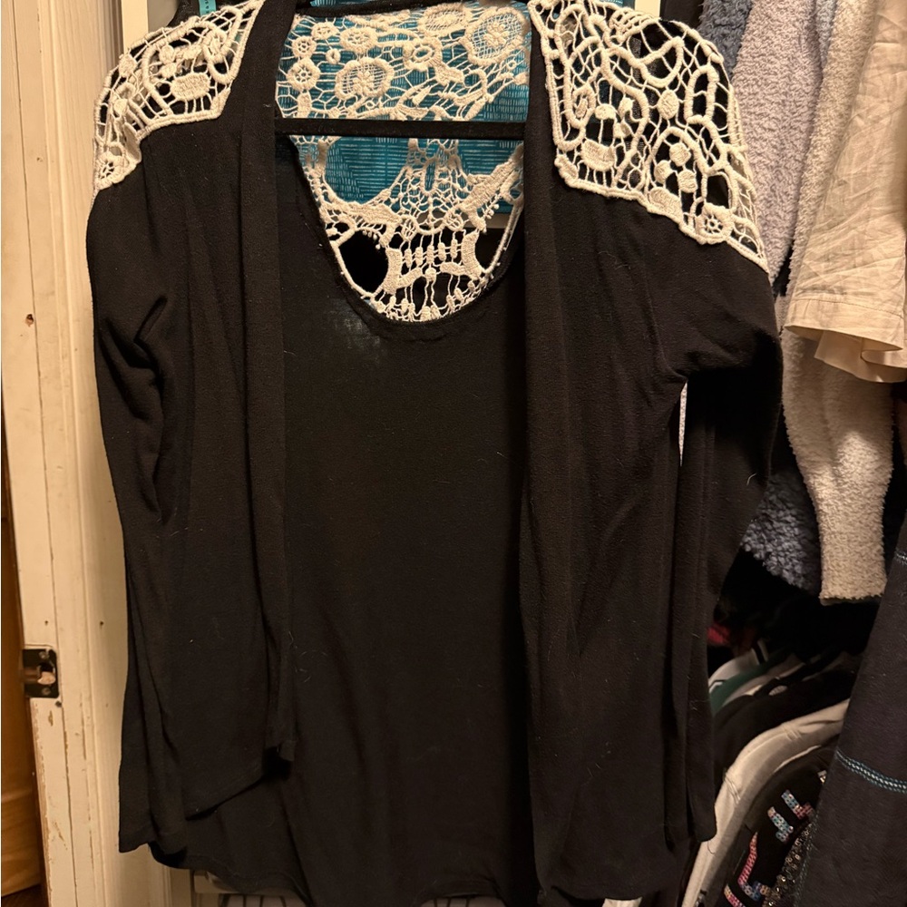 Hot Topic Black Cardigan with White Lace Detail